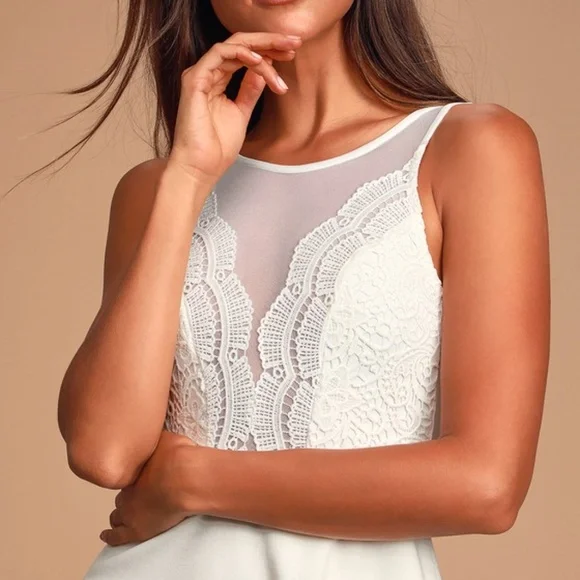 NWT Lulu's I Promise White Lace Skater Stretchy Dress XS - Picture 3 of 8